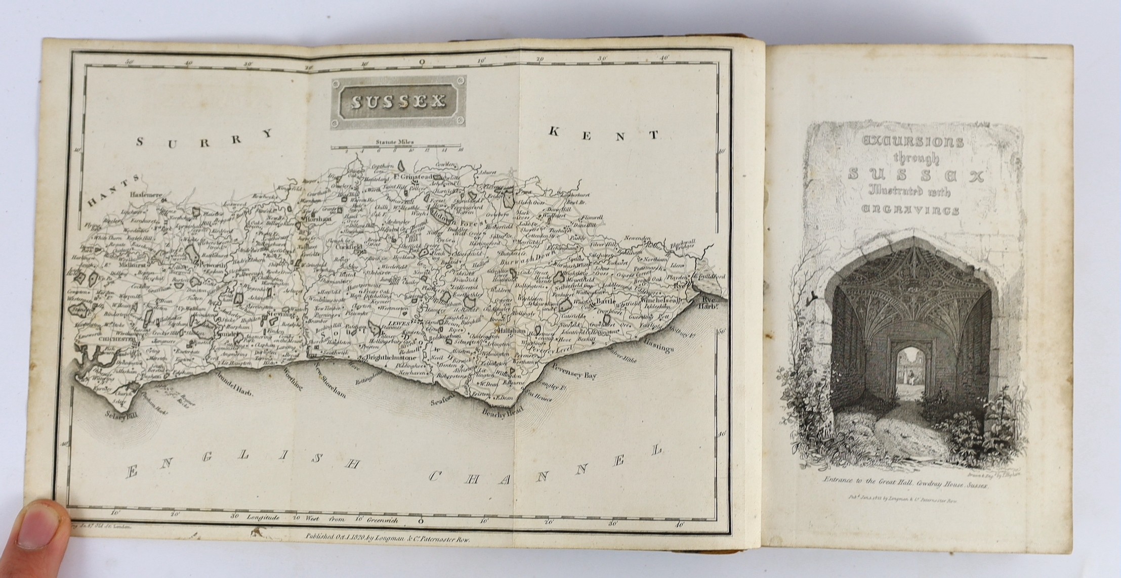 SUSSEX: Excursions in the County of Sussex ... forming a complete guide for the traveller and tourist ... pictorial engraved and printed titles, num. plates and a plan; old half calf and marbled boards (spine defective),